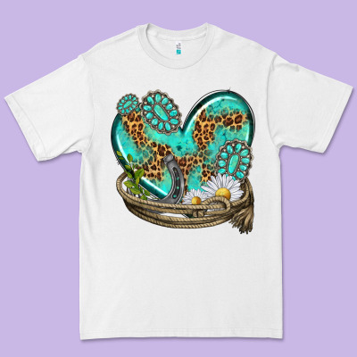 Premium Tee turquoise western heart with horseshoe