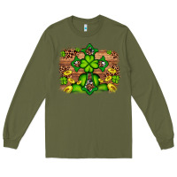 Army Green Western Shamrock Cross Leopard Background Long Sleeve Tee - Artiststas