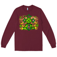 Burgundy Western Shamrock Cross Leopard Background Long Sleeve Tee - Artiststas