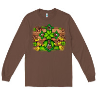 Chestnut Western Shamrock Cross Leopard Background Long Sleeve Tee - Artiststas