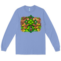 Colony Blue Western Shamrock Cross Leopard Background Long Sleeve Tee - Artiststas