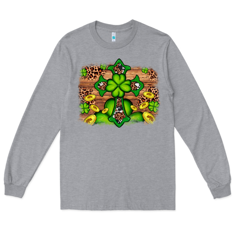 Western Shamrock Cross Leopard Background Long Sleeve Tee by Artiststas | Teevron
