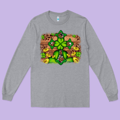 Western Shamrock Cross Leopard Background Long Sleeve Tee Designed By Artiststas