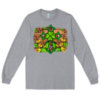 Heather Grey Western Shamrock Cross Leopard Background Long Sleeve Tee - Artiststas