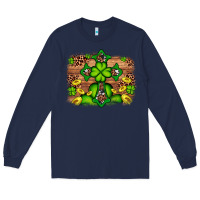 Navy Western Shamrock Cross Leopard Background Long Sleeve Tee - Artiststas