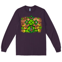 Plum Western Shamrock Cross Leopard Background Long Sleeve Tee - Artiststas