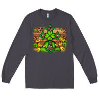 Smoke Western Shamrock Cross Leopard Background Long Sleeve Tee - Artiststas