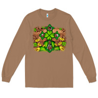 Toasted Coconut Western Shamrock Cross Leopard Background Long Sleeve Tee - Artiststas