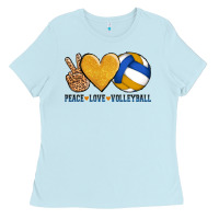 Baby Blue peace love volleyball Ladies Tee - AdoDesignShop