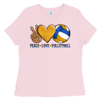 Bubblegum Pink peace love volleyball Ladies Tee - AdoDesignShop