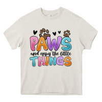 Cream paws and enjoy the little things Heavy Core Tee - MaliasSmallBusiness