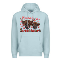 Blue Mist mama's sweetheart highland cow and calf Premium Hoodie - RanaPortraitStore