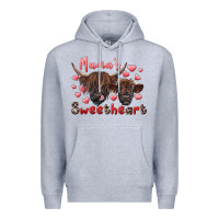 Heather Grey mama's sweetheart highland cow and calf Premium Hoodie - RanaPortraitStore