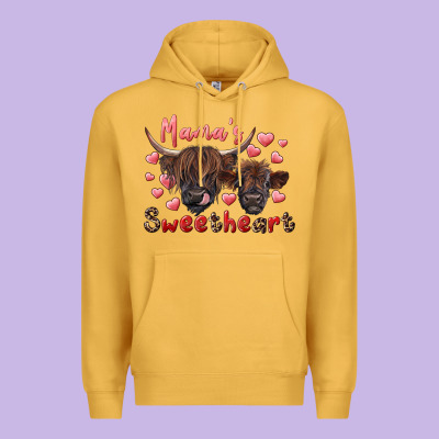 Mama's Sweetheart Highland Cow And Calf Premium Hoodie Designed By Ranaportraitstore