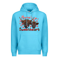 Ocean Blue mama's sweetheart highland cow and calf Premium Hoodie - RanaPortraitStore