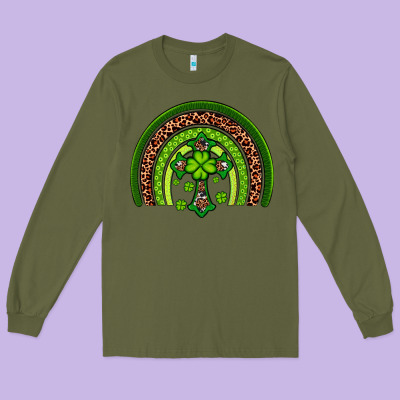Western Shamrock Cross Rainbow Long Sleeve Tee Designed By Artiststas