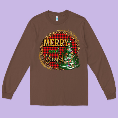 Merry And Bright Christmas Tree Long Sleeve Tee Designed By Adodesignshop