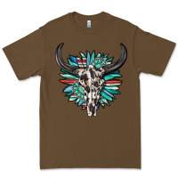 Cacao western bull skull with sunflower and gemstone Premium Tee - texasbilliewilder