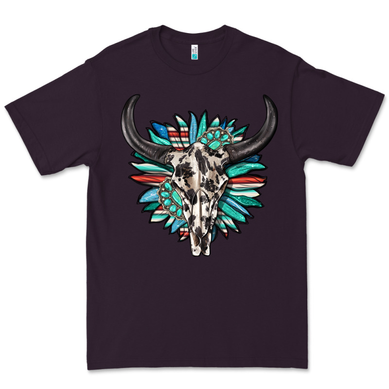 Western Bull Skull With Sunflower And Gemstone Premium Tee by texasbilliewilder | Teevron