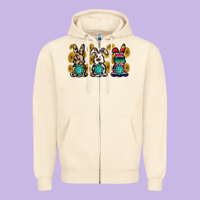 Western Bunny Zipper Hoodie Designed By Maliassmallbusiness