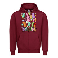 Burgundy teacher bunny's Zipper Hoodie - MaliasSmallBusiness