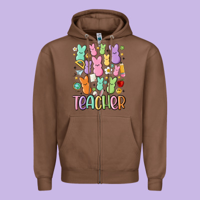 Teacher Bunny's Zipper Hoodie Designed By Maliassmallbusiness
