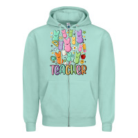Seafoam teacher bunny's Zipper Hoodie - MaliasSmallBusiness