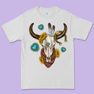 Premium Tee western cow skull