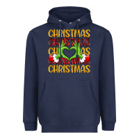 Navy christmas grinch heart hands Heavyweight Hoodie - MaliasSmallBusiness