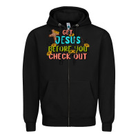 Black get jesus before you check out Zipper Hoodie - MaliasSmallBusiness
