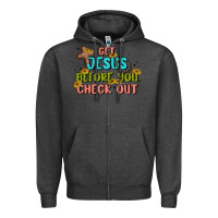 Charcoal Heather get jesus before you check out Zipper Hoodie - MaliasSmallBusiness