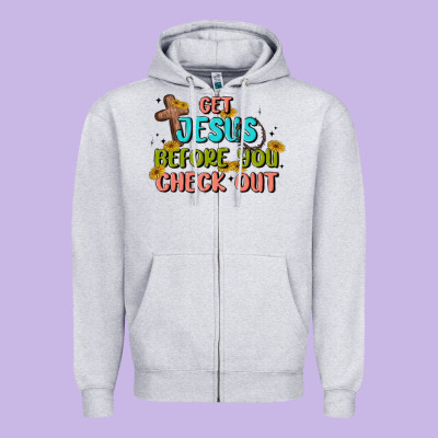 Get Jesus Before You Check Out Zipper Hoodie Designed By Maliassmallbusiness