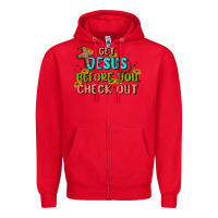 Red get jesus before you check out Zipper Hoodie - MaliasSmallBusiness