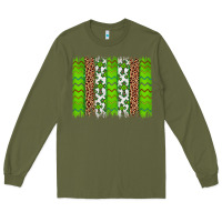 Army Green Western St. Patrick's Shamrock Cross Leopard Brushstroke Long Sleeve Tee - Artiststas