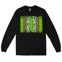 Black Western St. Patrick's Shamrock Cross Leopard Brushstroke Long Sleeve Tee - Artiststas