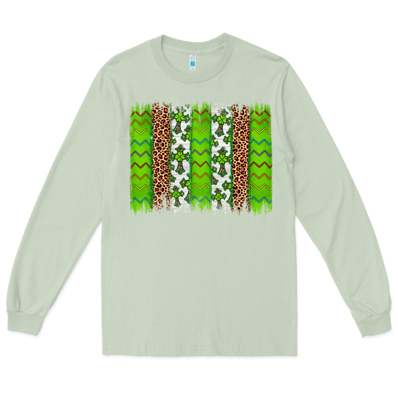 Western St. Patrick's Shamrock Cross Leopard Brushstroke Long Sleeve Tee by Artiststas | Teevron