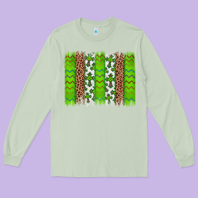 Western St. Patrick's Shamrock Cross Leopard Brushstroke Long Sleeve Tee Designed By Artiststas
