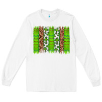 White Western St. Patrick's Shamrock Cross Leopard Brushstroke Long Sleeve Tee - Artiststas