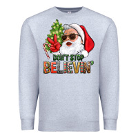 Heather Grey Don't Stop Believing Santa Premium Sweatshirt - BundleAndBundleShop