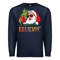 Navy Don't Stop Believing Santa Premium Sweatshirt - BundleAndBundleShop