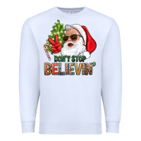 White Don't Stop Believing Santa Premium Sweatshirt - BundleAndBundleShop