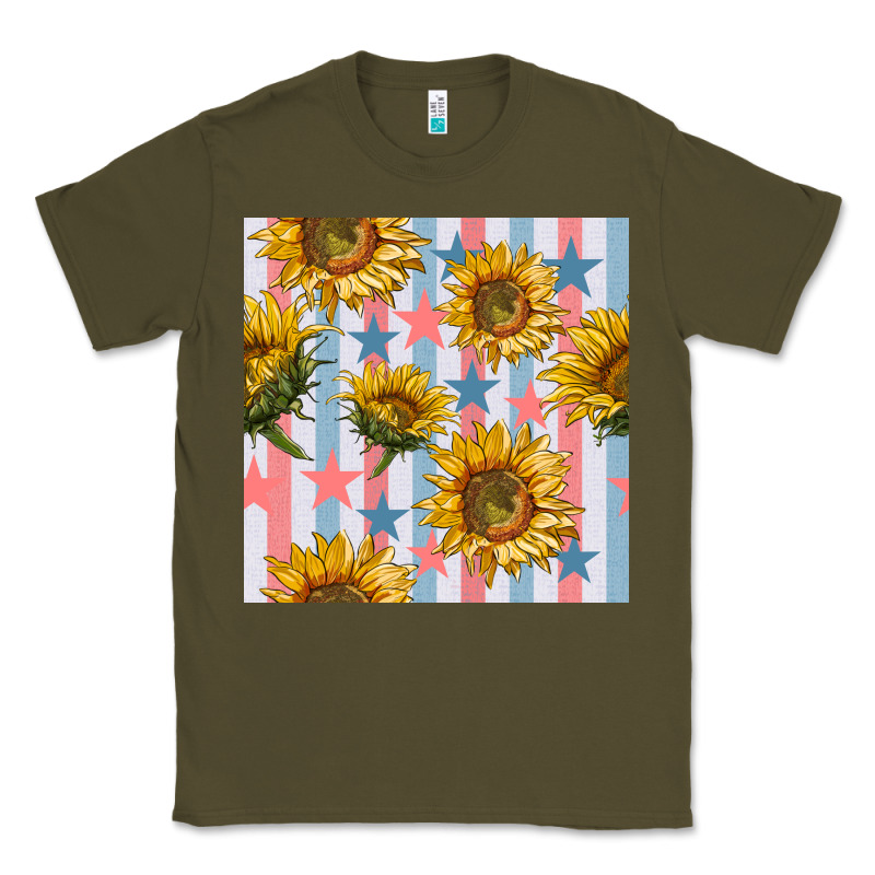Patriotic Sunflowers Stripes And Stars Seamless Patrern Classic Tee by BundleAndBundleShop | Teevron