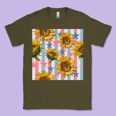 Patriotic Sunflowers Stripes And Stars Seamless Patrern Classic Tee Designed By Bundleandbundleshop