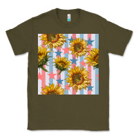 Army Green patriotic sunflowers stripes and stars seamless patrern Classic Tee - BundleAndBundleShop