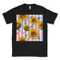 Black patriotic sunflowers stripes and stars seamless patrern Classic Tee - BundleAndBundleShop