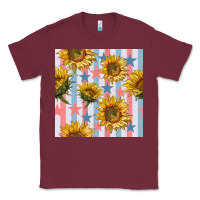 Burgundy patriotic sunflowers stripes and stars seamless patrern Classic Tee - BundleAndBundleShop