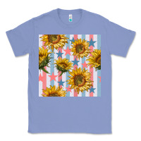 Colony Blue patriotic sunflowers stripes and stars seamless patrern Classic Tee - BundleAndBundleShop