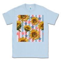 Dusty Blue patriotic sunflowers stripes and stars seamless patrern Classic Tee - BundleAndBundleShop