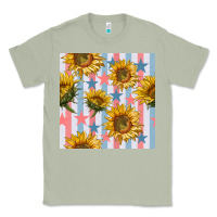Matcha patriotic sunflowers stripes and stars seamless patrern Classic Tee - BundleAndBundleShop