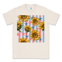 Natural patriotic sunflowers stripes and stars seamless patrern Classic Tee - BundleAndBundleShop